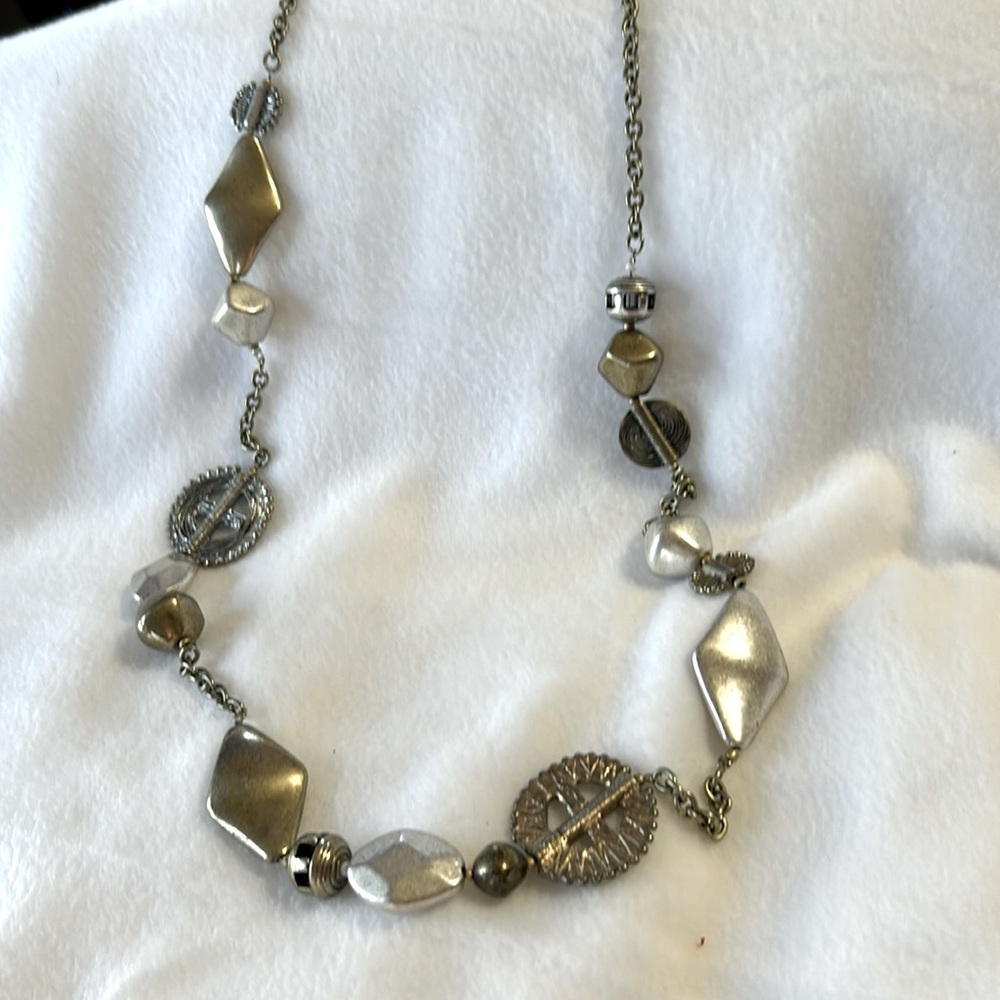 Chico’s Long Chunky Necklace Shades of Silver and Gold